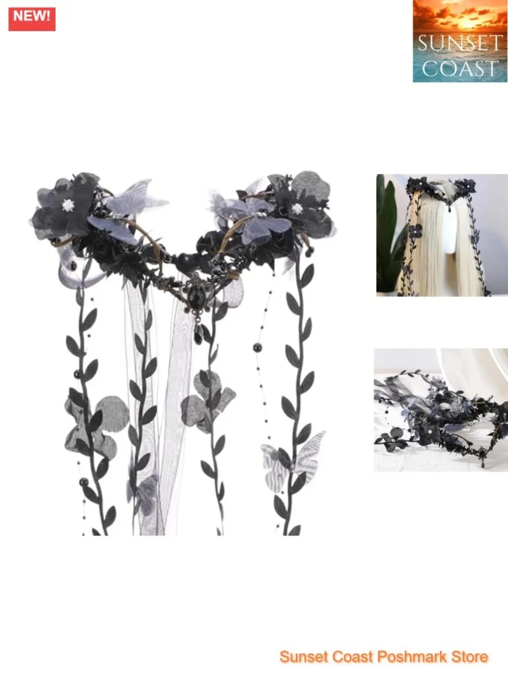 Woodland Flower Fairy Headpiece Floral Elf Crown with Butterflies Cosplay